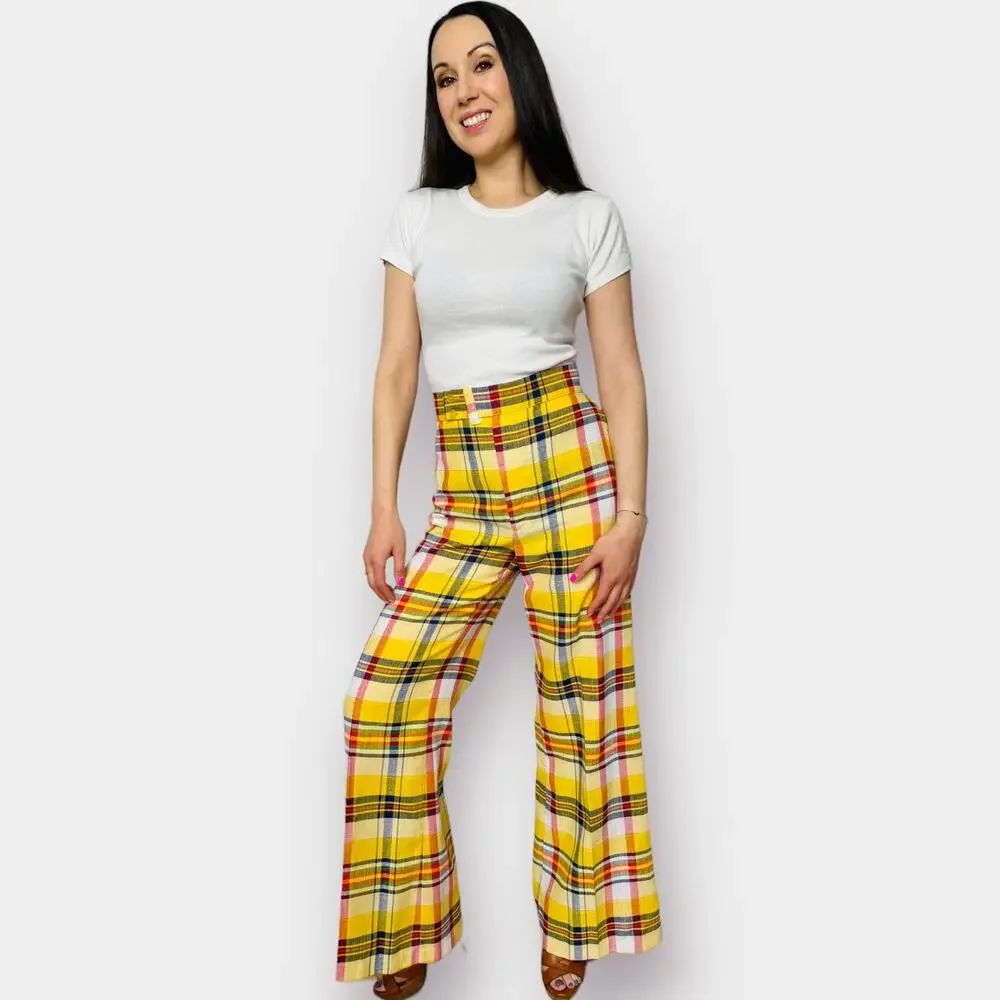 70s Yellow Plaid‎ Bell Bottoms - Picture 5 of 11